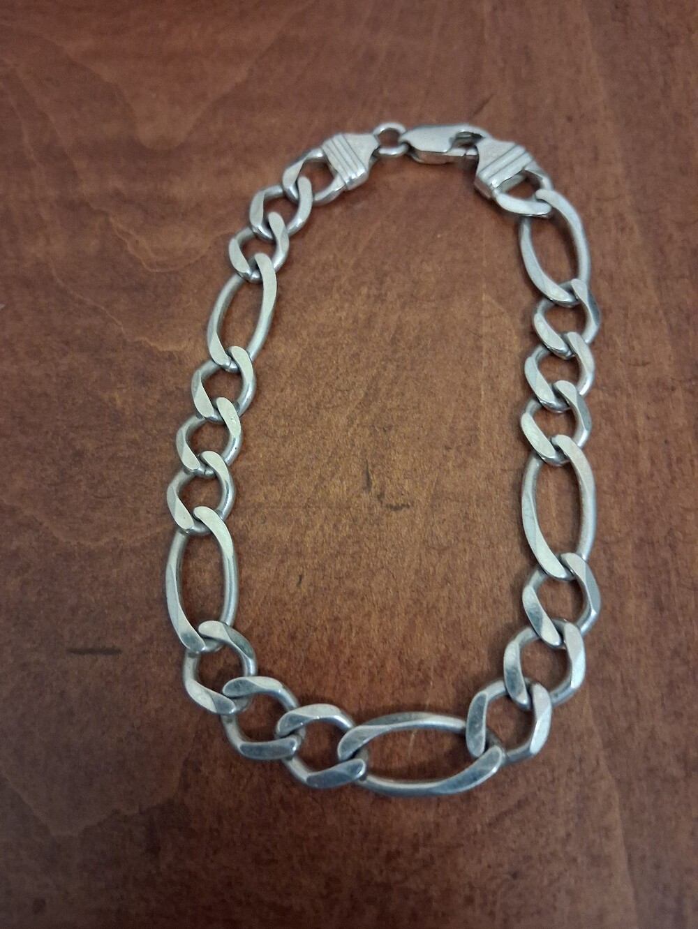 .925 Sterling Silver 8" Made In Italy Figaro Link Bracelet Solid